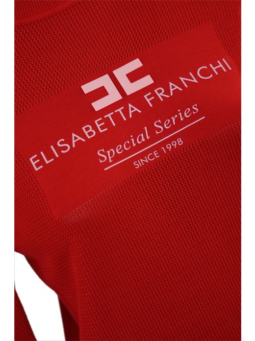 Dolcevita in maglia di viscosa punto rete rosso con intarsio logo Elisabetta Franchi | MK82Q46E2EB6